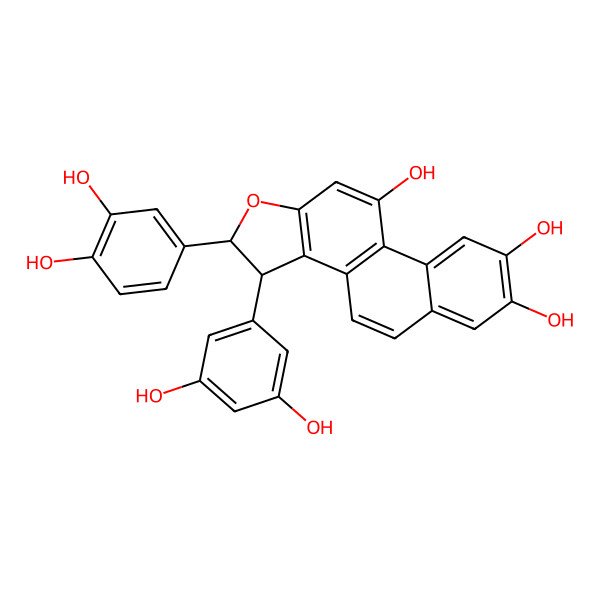 2D Structure of 2-(3,4-Dihydroxyphenyl)-3-(3,5-dihydroxyphenyl)-2,3-dihydronaphtho[2,1-e][1]benzofuran-7,8,10-triol