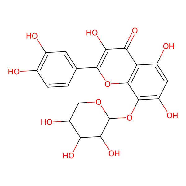 2D Structure of 2-(3,4-dihydroxyphenyl)-3,5,7-trihydroxy-8-[(2S,3R,4S,5R)-3,4,5-trihydroxyoxan-2-yl]oxychromen-4-one