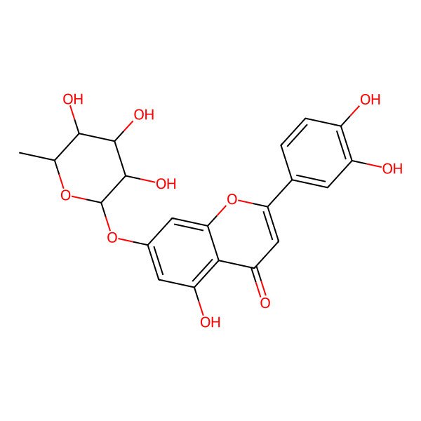 2D Structure of 2-(3,4-Dihydroxyphenyl)-5-hydroxy-7-(3,4,5-trihydroxy-6-methyloxan-2-yl)oxychromen-4-one