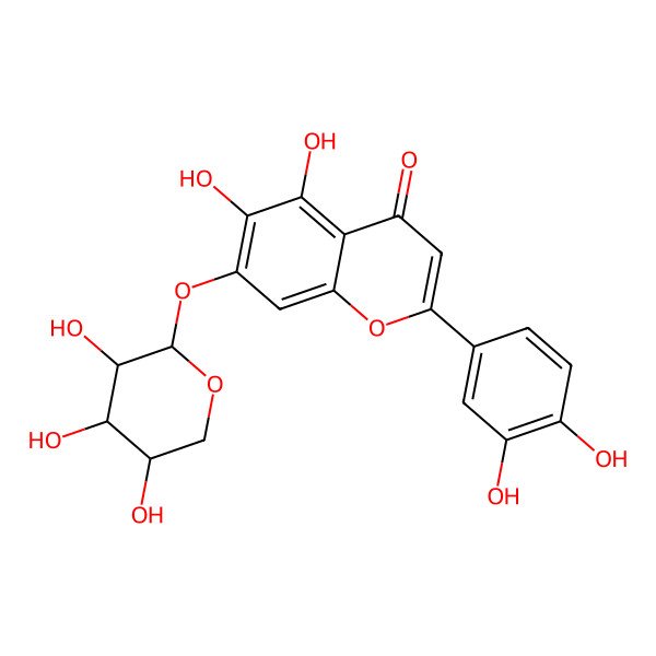 2D Structure of 2-(3,4-dihydroxyphenyl)-5,6-dihydroxy-7-[(2R,3S,4S,5R)-3,4,5-trihydroxyoxan-2-yl]oxychromen-4-one