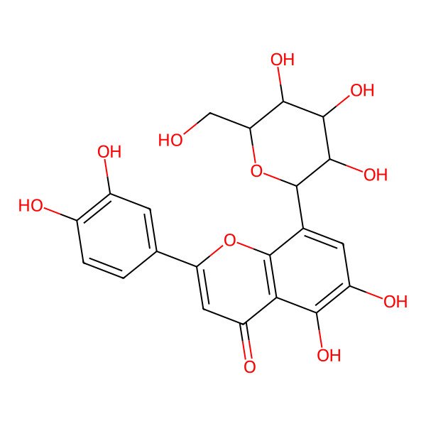 2D Structure of 2-(3,4-Dihydroxyphenyl)-5,6-dihydroxy-8-[3,4,5-trihydroxy-6-(hydroxymethyl)oxan-2-yl]chromen-4-one