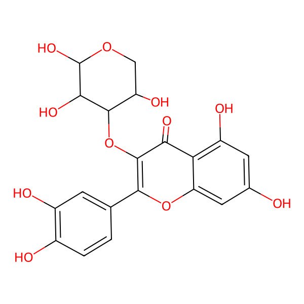 2D Structure of 2-(3,4-dihydroxyphenyl)-5,7-dihydroxy-3-[(2S,3S,4S,5R)-2,3,5-trihydroxyoxan-4-yl]oxychromen-4-one