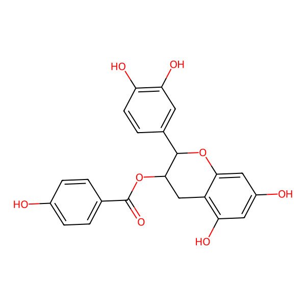 2D Structure of [2-(3,4-dihydroxyphenyl)-5,7-dihydroxy-3,4-dihydro-2H-chromen-3-yl] 4-hydroxybenzoate