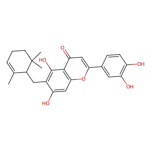 2D Structure of 2-(3,4-Dihydroxyphenyl)-5,7-dihydroxy-6-[(2,6,6-trimethylcyclohex-2-en-1-yl)methyl]chromen-4-one