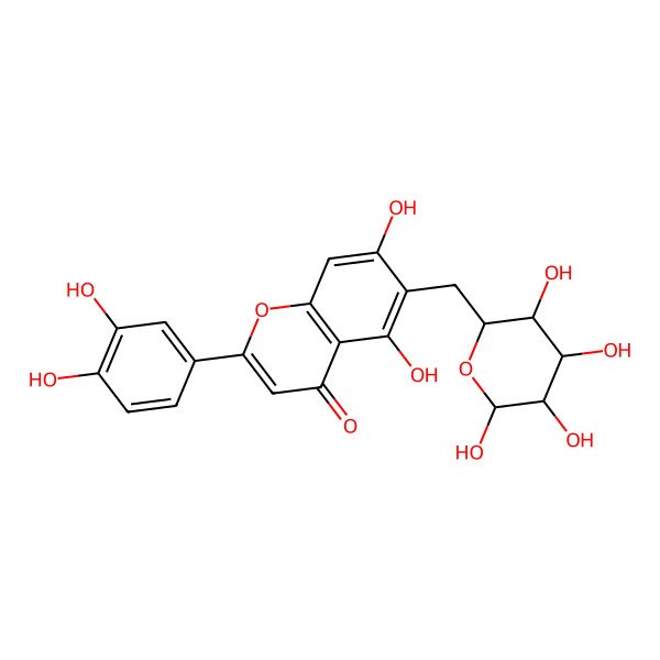 2D Structure of 2-(3,4-Dihydroxyphenyl)-5,7-dihydroxy-6-[(3,4,5,6-tetrahydroxyoxan-2-yl)methyl]chromen-4-one