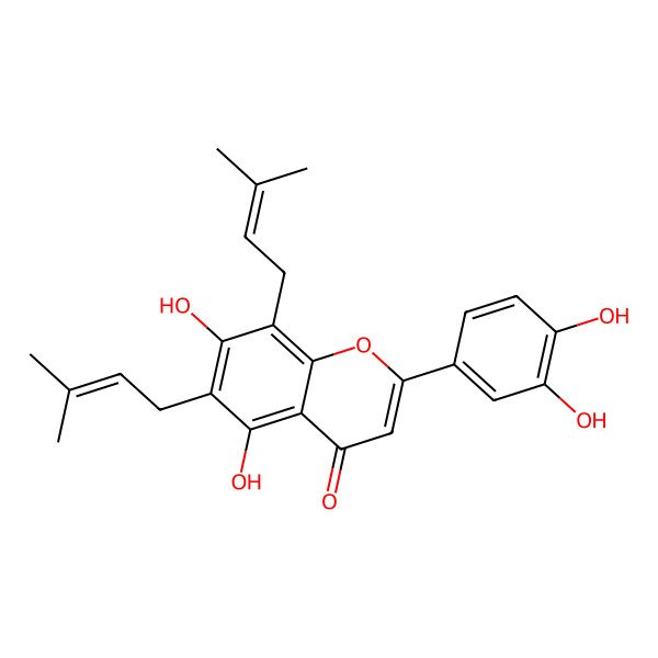 2D Structure of 2-(3,4-Dihydroxyphenyl)-5,7-dihydroxy-6,8-bis(3-methylbut-2-enyl)chromen-4-one