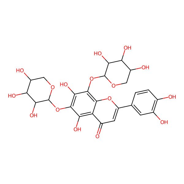 2D Structure of 2-(3,4-Dihydroxyphenyl)-5,7-dihydroxy-6,8-bis[(3,4,5-trihydroxyoxan-2-yl)oxy]chromen-4-one