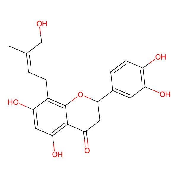 2D Structure of 2-(3,4-Dihydroxyphenyl)-5,7-dihydroxy-8-(4-hydroxy-3-methylbut-2-enyl)-2,3-dihydrochromen-4-one