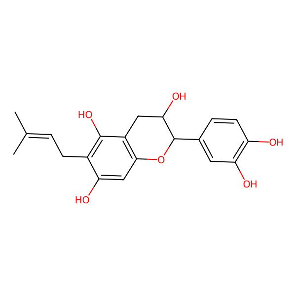2D Structure of 2-(3,4-dihydroxyphenyl)-6-(3-methylbut-2-enyl)-3,4-dihydro-2H-chromene-3,5,7-triol