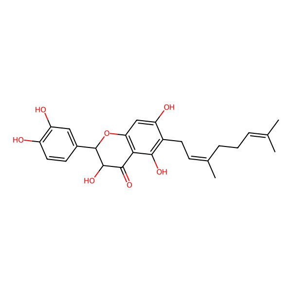2D Structure of 2-(3,4-Dihydroxyphenyl)-6-(3,7-dimethylocta-2,6-dienyl)-3,5,7-trihydroxy-2,3-dihydrochromen-4-one