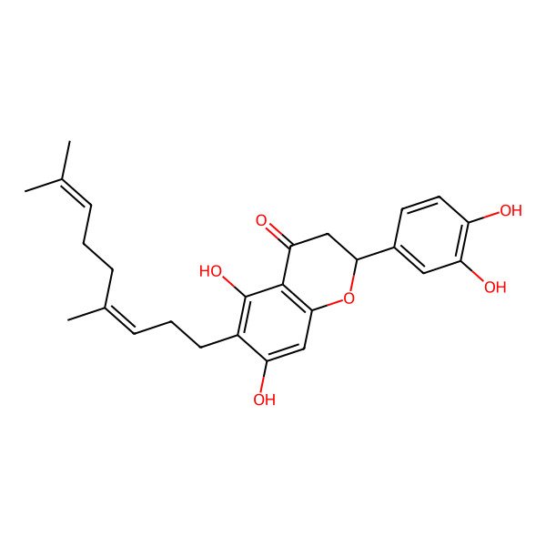 2D Structure of 2-(3,4-Dihydroxyphenyl)-6-(4,8-dimethylnona-3,7-dienyl)-5,7-dihydroxy-2,3-dihydrochromen-4-one