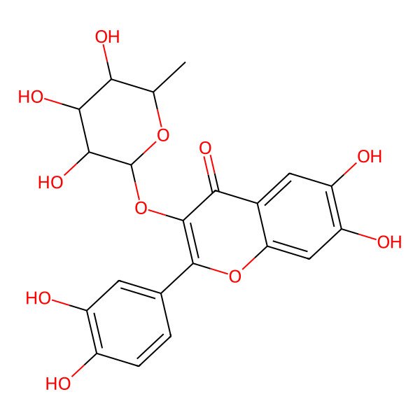 2D Structure of 2-(3,4-Dihydroxyphenyl)-6,7-dihydroxy-3-(3,4,5-trihydroxy-6-methyloxan-2-yl)oxychromen-4-one