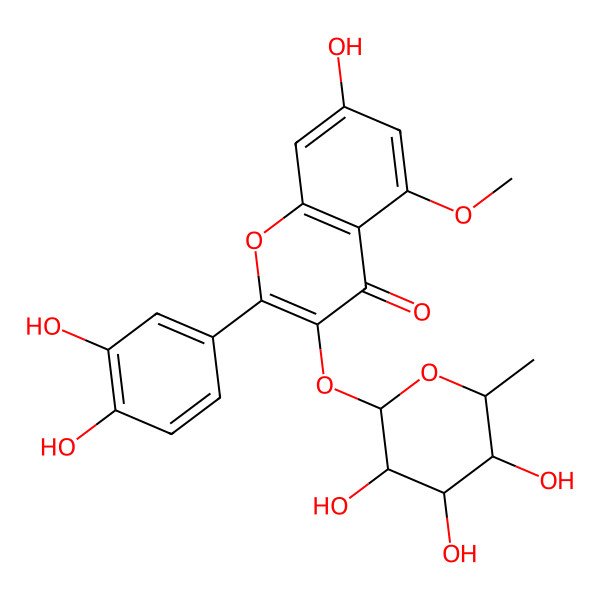 2D Structure of 2-(3,4-Dihydroxyphenyl)-7-hydroxy-5-methoxy-3-(3,4,5-trihydroxy-6-methyloxan-2-yl)oxychromen-4-one
