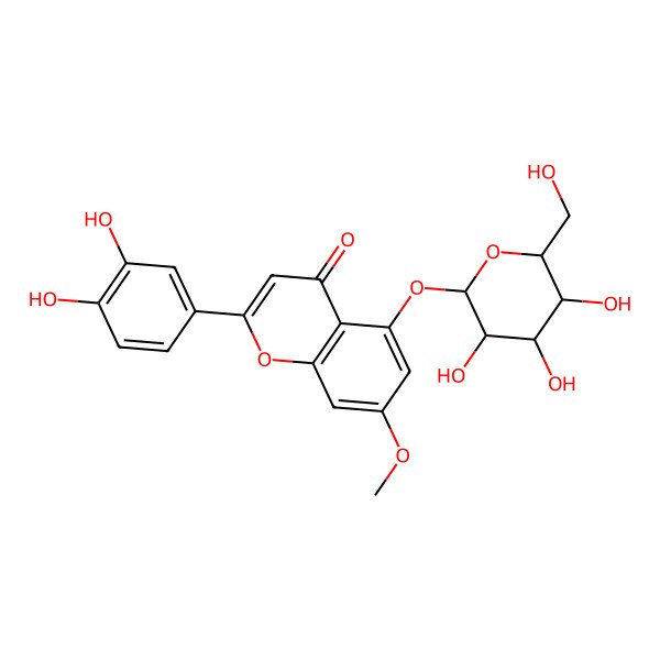 2D Structure of 2-(3,4-Dihydroxyphenyl)-7-methoxy-5-[3,4,5-trihydroxy-6-(hydroxymethyl)oxan-2-yl]oxychromen-4-one