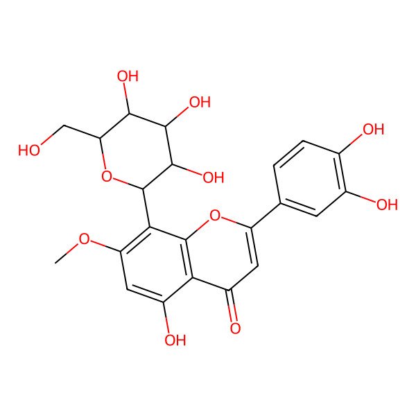 2D Structure of 2-(3,4-Dihydroxyphenyl)-8-beta-D-glucopyranosyl-5-hydroxy-7-methoxy-4H-1-benzopyran-4-one