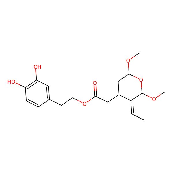 2D Structure of 2-(3,4-dihydroxyphenyl)ethyl 2-[(2R,3E,4S,6R)-3-ethylidene-2,6-dimethoxyoxan-4-yl]acetate