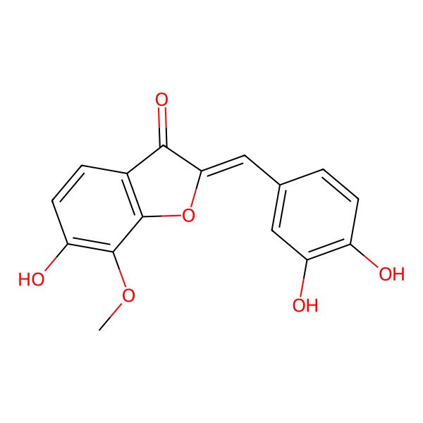 2D Structure of 2-[(3,4-Dihydroxyphenyl)methylidene]-6-hydroxy-7-methoxy-1-benzofuran-3-one