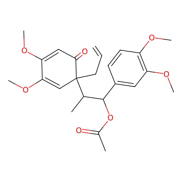 2D Structure of [2-(3,4-Dimethoxy-6-oxo-1-prop-2-enylcyclohexa-2,4-dien-1-yl)-1-(3,4-dimethoxyphenyl)propyl] acetate