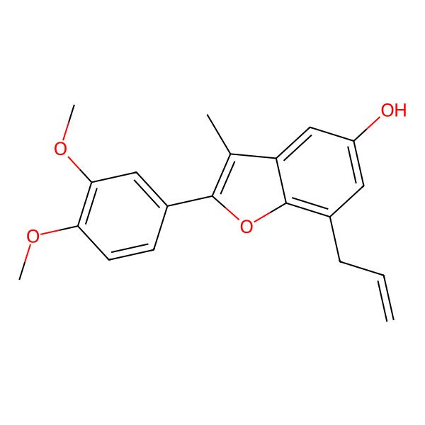 2D Structure of 2-(3,4-Dimethoxyphenyl)-3-methyl-7-prop-2-enyl-1-benzofuran-5-ol 2D Structure of 2-(3,4-Dimethoxyphenyl)-3-methyl-7-prop-2-enyl-1-benzofuran-5-ol
