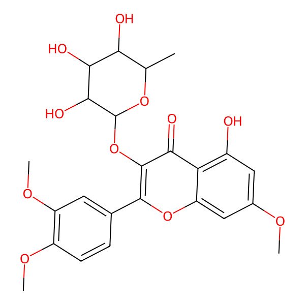 2D Structure of 2-(3,4-Dimethoxyphenyl)-5-hydroxy-7-methoxy-3-(3,4,5-trihydroxy-6-methyloxan-2-yl)oxychromen-4-one 2D Structure of 2-(3,4-Dimethoxyphenyl)-5-hydroxy-7-methoxy-3-(3,4,5-trihydroxy-6-methyloxan-2-yl)oxychromen-4-one