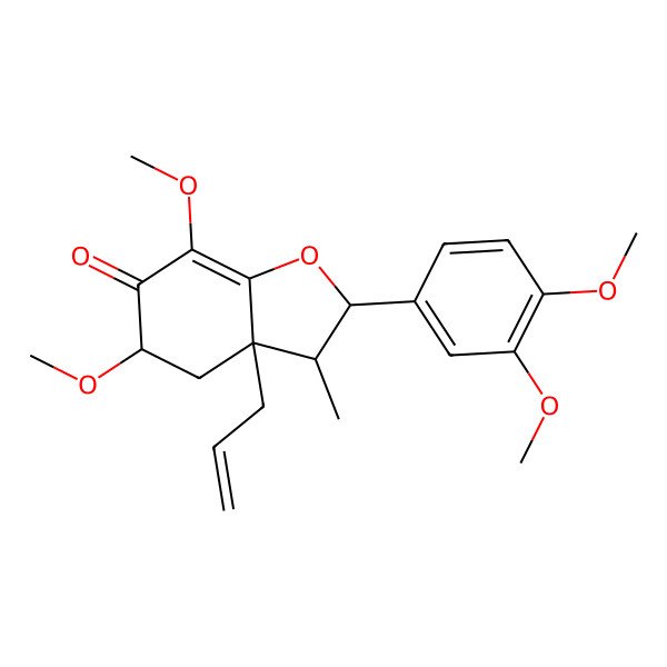 2D Structure of 2-(3,4-Dimethoxyphenyl)-5,7-dimethoxy-3-methyl-3a-prop-2-enyl-2,3,4,5-tetrahydro-1-benzofuran-6-one