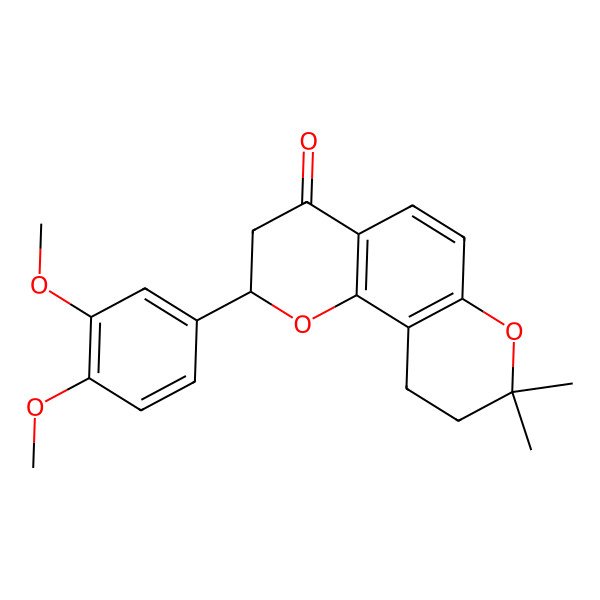 2D Structure of 2-(3,4-Dimethoxyphenyl)-8,8-dimethyl-2,3,9,10-tetrahydropyrano[2,3-h]chromen-4-one