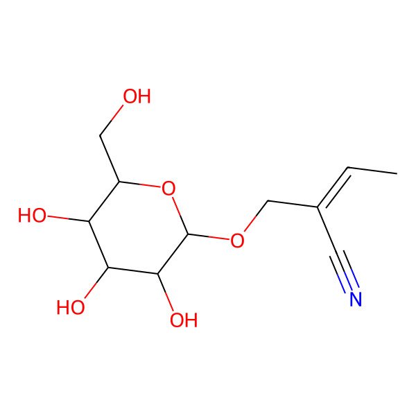 2D Structure of 2-[[3,4,5-Trihydroxy-6-(hydroxymethyl)oxan-2-yl]oxymethyl]but-2-enenitrile