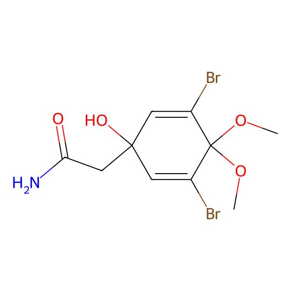 2D Structure of 2-(3,5-Dibromo-1-hydroxy-4,4-dimethoxycyclohexa-2,5-dien-1-yl)acetamide