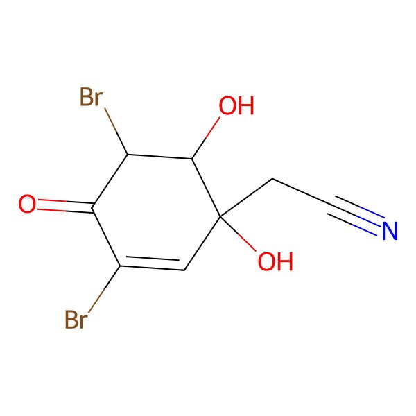 2D Structure of 2-(3,5-Dibromo-1,6-dihydroxy-4-oxocyclohex-2-en-1-yl)acetonitrile