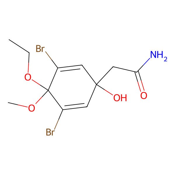 2D Structure of 2-(3,5-Dibromo-4-ethoxy-1-hydroxy-4-methoxycyclohexa-2,5-dien-1-yl)acetamide