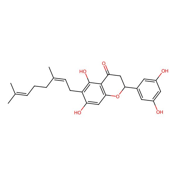 2D Structure of 2-(3,5-Dihydroxyphenyl)-6-(3,7-dimethylocta-2,6-dienyl)-5,7-dihydroxy-2,3-dihydrochromen-4-one