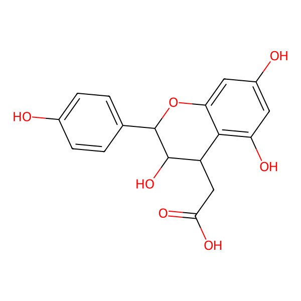 2D Structure of 2-[3,5,7-trihydroxy-2-(4-hydroxyphenyl)-3,4-dihydro-2H-chromen-4-yl]acetic acid
