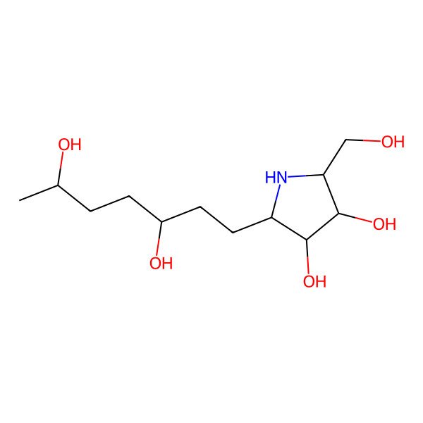 2D Structure of 2-(3,6-Dihydroxyheptyl)-5-(hydroxymethyl)pyrrolidine-3,4-diol