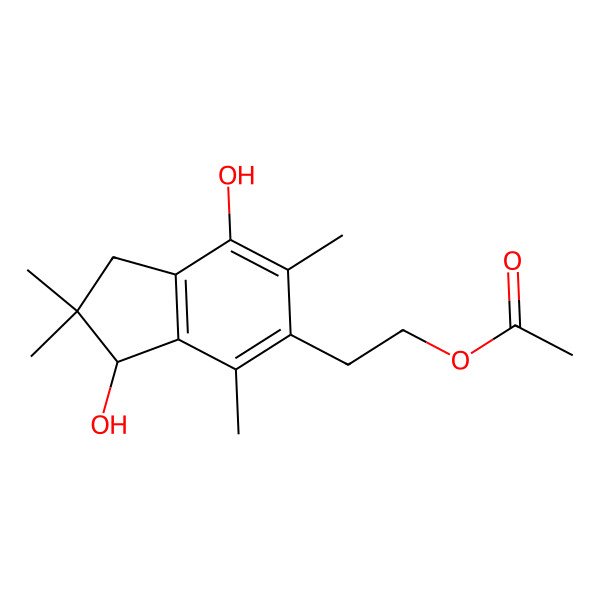 2D Structure of 2-(3,7-Dihydroxy-2,2,4,6-tetramethyl-1,3-dihydroinden-5-yl)ethyl acetate
