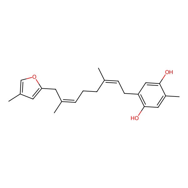 2D Structure of 2-[3,7-Dimethyl-8-(4-methylfuran-2-yl)octa-2,6-dienyl]-5-methylbenzene-1,4-diol