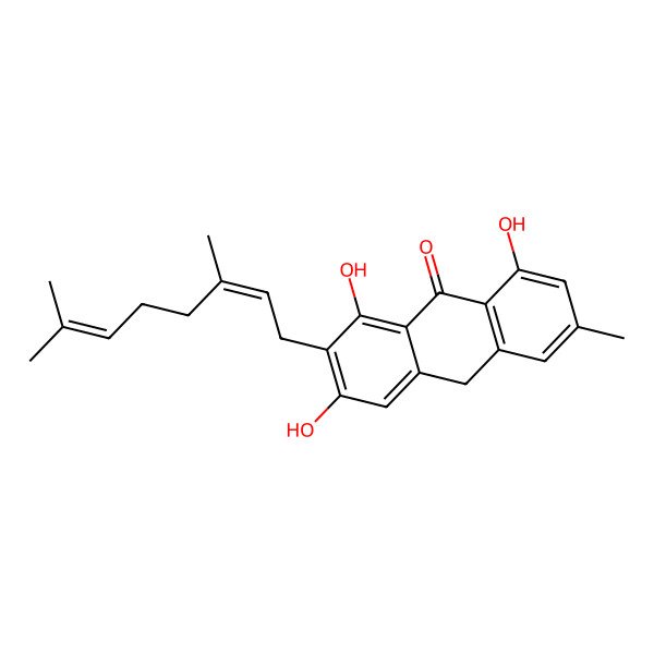 2D Structure of 2-(3,7-dimethylocta-2,6-dienyl)-1,3,8-trihydroxy-6-methyl-10H-anthracen-9-one
