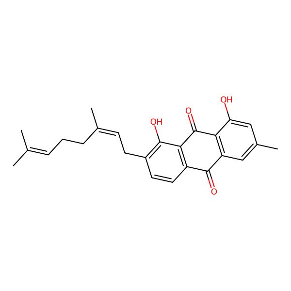 2D Structure of 2-(3,7-Dimethylocta-2,6-dienyl)-1,8-dihydroxy-6-methylanthracene-9,10-dione 2D Structure of 2-(3,7-Dimethylocta-2,6-dienyl)-1,8-dihydroxy-6-methylanthracene-9,10-dione