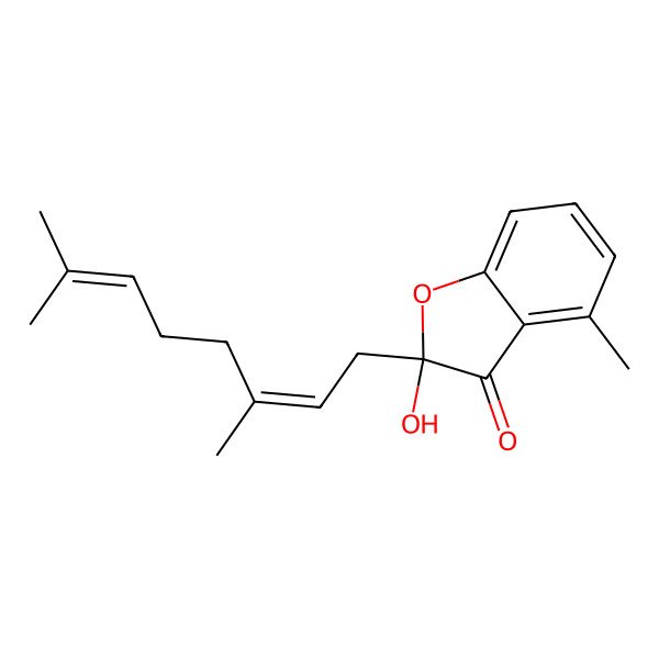 2D Structure of 2-(3,7-Dimethylocta-2,6-dienyl)-2-hydroxy-4-methyl-1-benzofuran-3-one 2D Structure of 2-(3,7-Dimethylocta-2,6-dienyl)-2-hydroxy-4-methyl-1-benzofuran-3-one