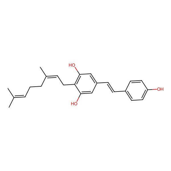 2D Structure of 2-(3,7-Dimethylocta-2,6-dienyl)-5-[2-(4-hydroxyphenyl)ethenyl]benzene-1,3-diol