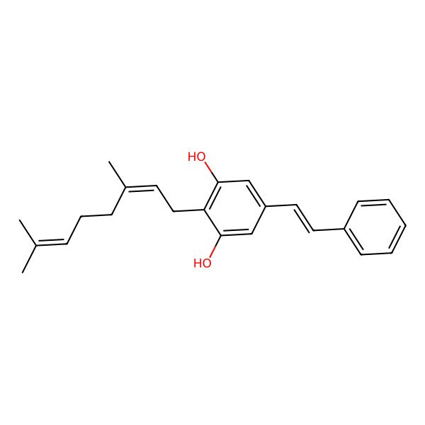 2D Structure of 2-(3,7-Dimethylocta-2,6-dienyl)-5-(2-phenylethenyl)benzene-1,3-diol 2D Structure of 2-(3,7-Dimethylocta-2,6-dienyl)-5-(2-phenylethenyl)benzene-1,3-diol