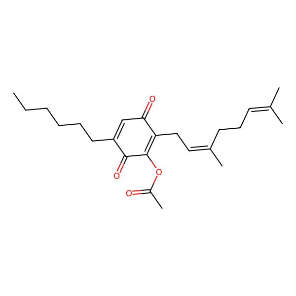 2D Structure of [2-(3,7-Dimethylocta-2,6-dienyl)-5-hexyl-3,6-dioxocyclohexa-1,4-dien-1-yl] acetate