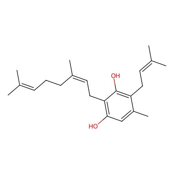 2D Structure of 2-(3,7-Dimethylocta-2,6-dienyl)-5-methyl-4-(3-methylbut-2-enyl)benzene-1,3-diol