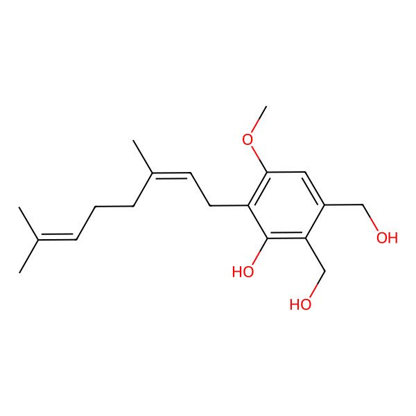 2D Structure of 2-(3,7-Dimethylocta-2,6-dienyl)-5,6-bis(hydroxymethyl)-3-methoxyphenol