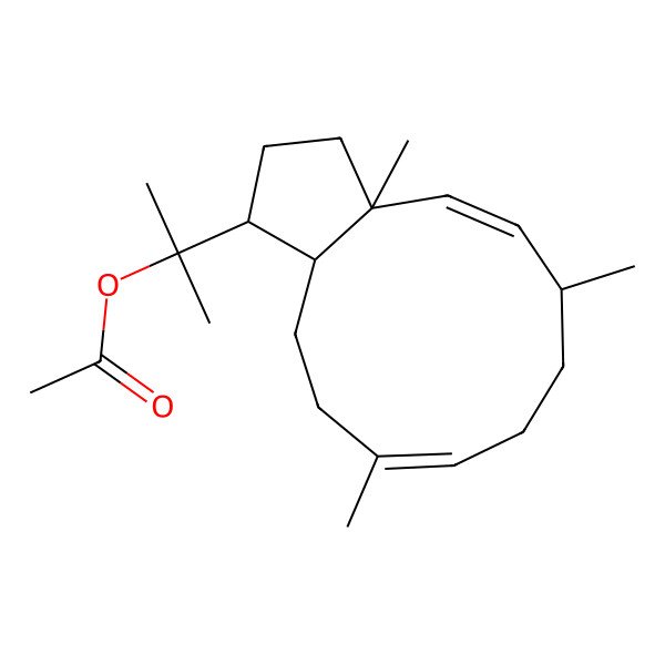 2D Structure of 2-(3a,6,10-trimethyl-2,3,6,7,8,11,12,12a-octahydro-1H-cyclopenta[11]annulen-1-yl)propan-2-yl acetate