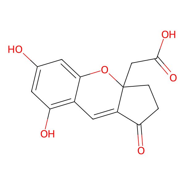 2D Structure of 2-[(3aR)-6,8-dihydroxy-1-oxo-2,3-dihydrocyclopenta[b]chromen-3a-yl]acetic acid