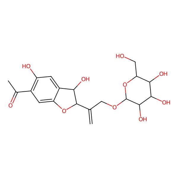 2D Structure of 2-(3beta,5-Dihydroxy-6-acetyl-2,3-dihydrobenzofuran-2beta-yl)-2-propenyl beta-D-glucopyranoside 2D Structure of 2-(3beta,5-Dihydroxy-6-acetyl-2,3-dihydrobenzofuran-2beta-yl)-2-propenyl beta-D-glucopyranoside