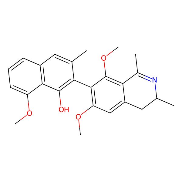 2D Structure of 2-[(3R)-6,8-dimethoxy-1,3-dimethyl-3,4-dihydroisoquinolin-7-yl]-8-methoxy-3-methylnaphthalen-1-ol