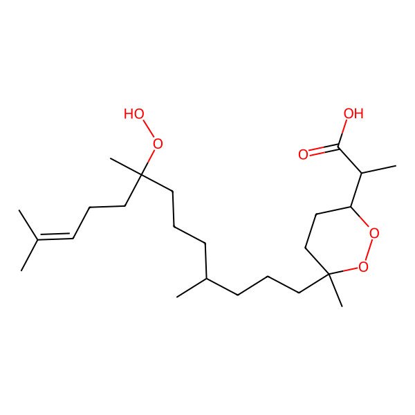 2D Structure of 2-[(3R,6R)-6-(8-hydroperoxy-4,8,12-trimethyltridec-11-enyl)-6-methyldioxan-3-yl]propanoic acid