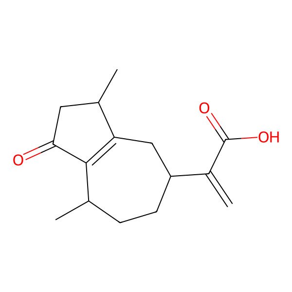 2D Structure of 2-[(3S,5S,8S)-3,8-dimethyl-1-oxo-3,4,5,6,7,8-hexahydro-2H-azulen-5-yl]prop-2-enoic acid