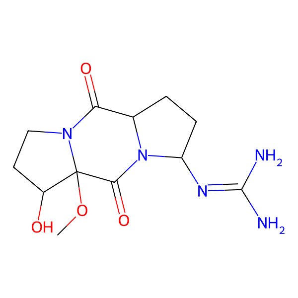 2D Structure of 2-[(3S,6S,9R,10R)-10-hydroxy-9-methoxy-2,8-dioxo-1,7-diazatricyclo[7.3.0.03,7]dodecan-6-yl]guanidine